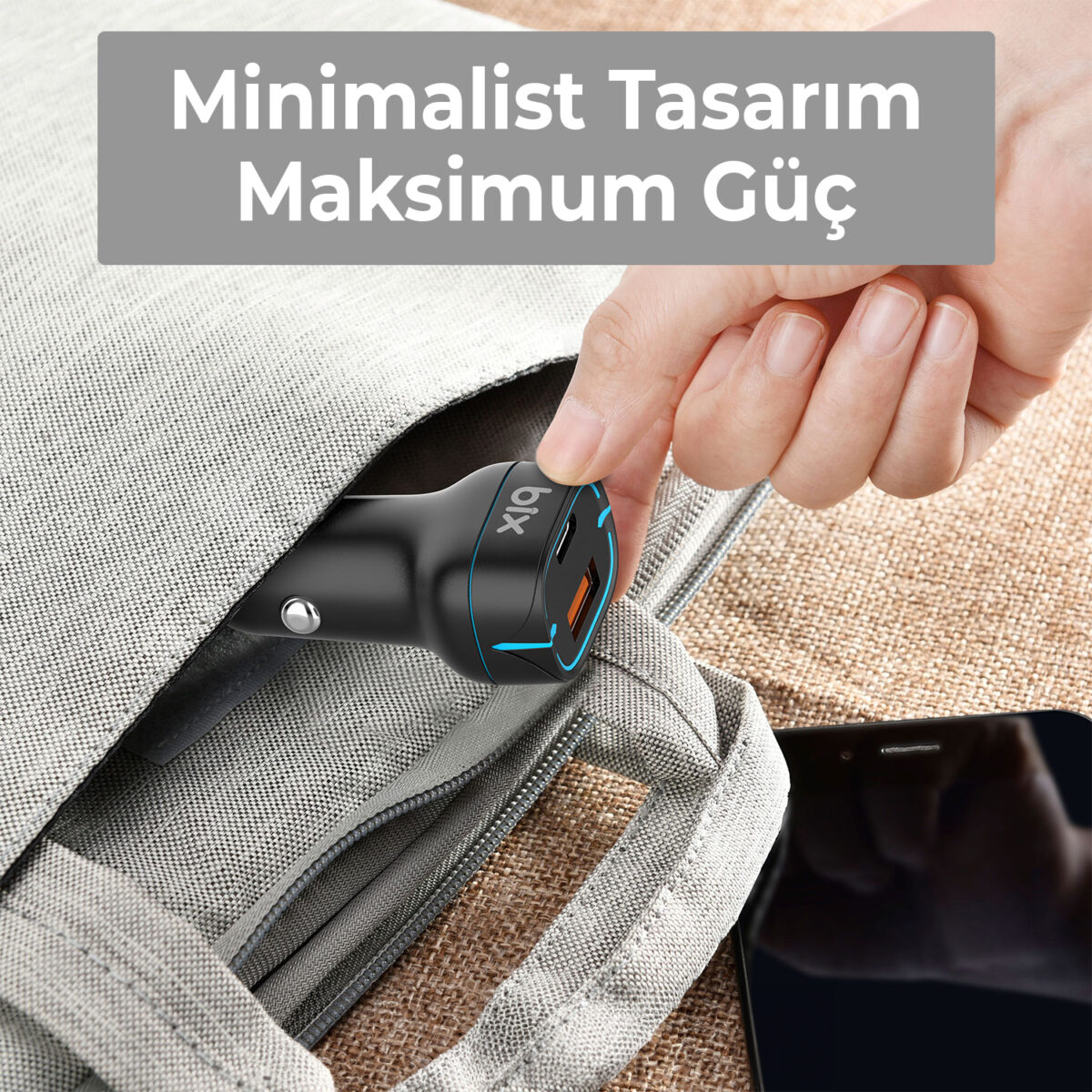 BXCCP36WT 38W Type-C PD 20W ve USB-A QC 3.0 18W Çift Portlu LED Işıklı Araç Şarj Cihazı Siyah - Görsel 3