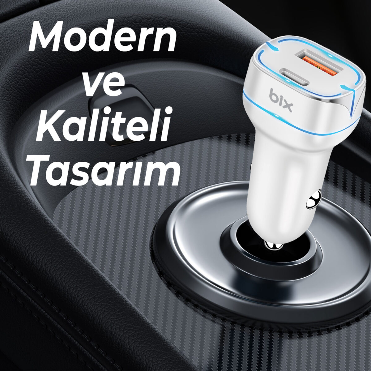 BXCCP36WT 38W Type-C PD 20W ve USB-A QC 3.0 18W Çift Portlu LED Işıklı Araç Şarj Cihazı Beyaz - Görsel 2