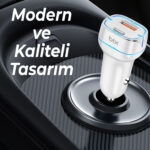BXCCP36WT 38W Type-C PD 20W ve USB-A QC 3.0 18W Çift Portlu LED Işıklı Araç Şarj Cihazı Beyaz - Görsel 2
