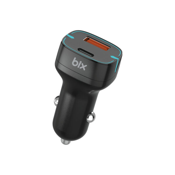 BXCCP36WT 38W Type-C PD 20W ve USB-A QC 3.0 18W Çift Portlu LED Işıklı Araç Şarj Cihazı Siyah
