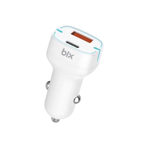 BXCCP36WT 38W Type-C PD 20W ve USB-A QC 3.0 18W Çift Portlu LED Işıklı Araç Şarj Cihazı Beyaz