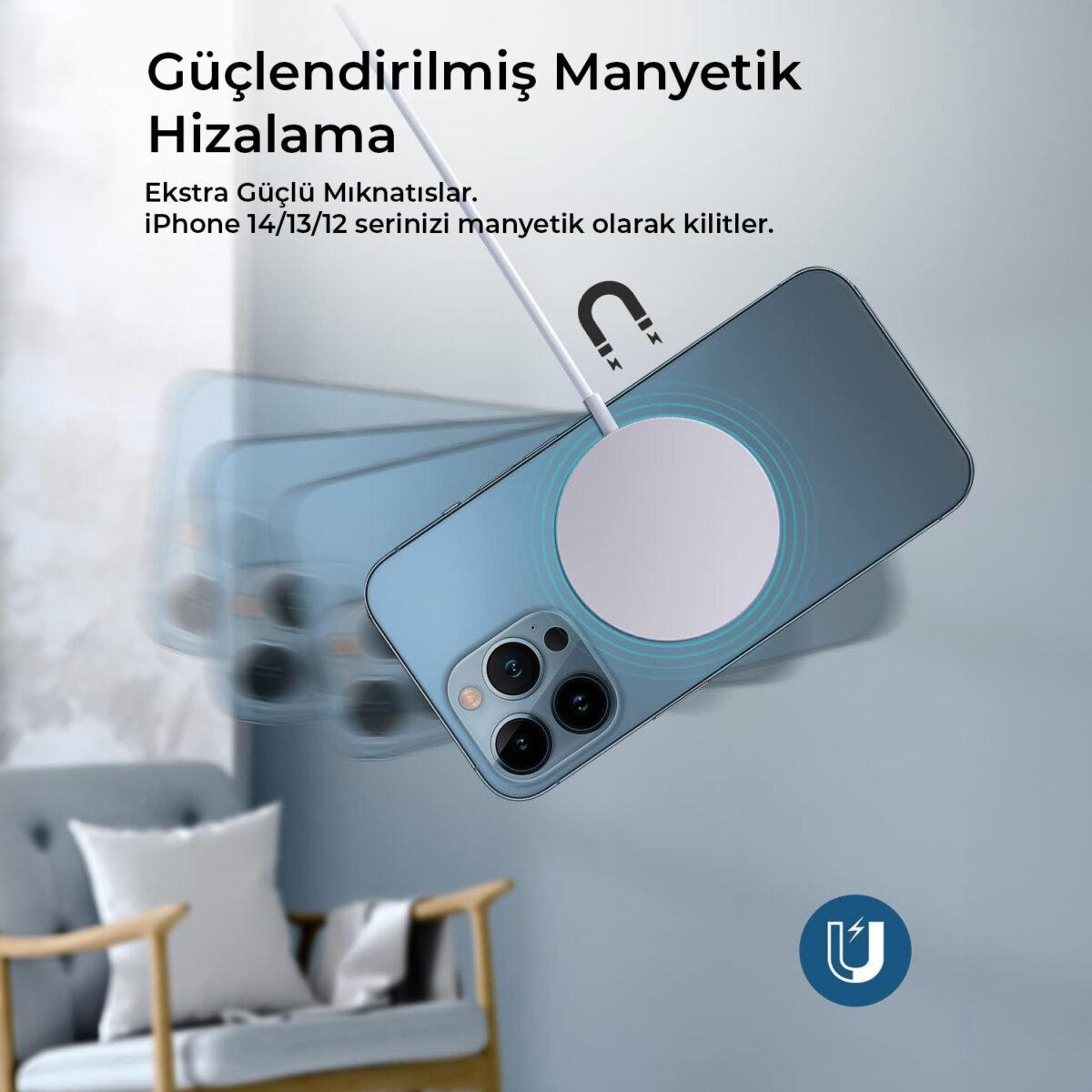 BXMG15 15W Manyetik Magsafe iPhone 12/13/14/15 Serisi ve Airpods ile Uyumlu Kablosuz Şarj Cihazı Beyaz - Görsel 3