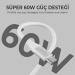 BXSC1CC 60W Type-C to Type-C Silikon Şarj ve Data Kablosu 1.2 Metre Beyaz - Görsel 3