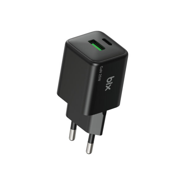 ZH-2U41T GaN 25W Çift Portlu USB-A QC ve Type-C PD 3.0 PPS Hızlı Şarj Adaptörü Siyah