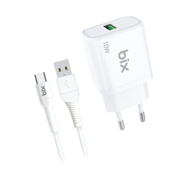 BXC10TA USB-A Akım Korumalı Şarj Cihazı ve 1 Metre Type-C Şarj ve Data Kablosu Beyaz