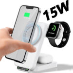 TPS01 Gece Işıklı 3'ü 1 Arada Akıllı Telefon TWS Kulaklık ve Akıllı Saatler için Çok Fonksiyonlu Kablosuz Şarj Cihazı Siyah - Görsel 4