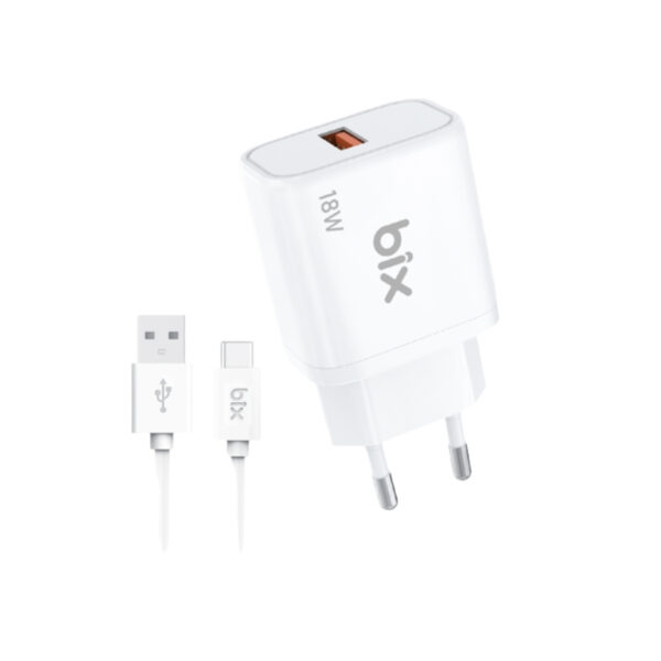BXQC18C 18W QC 3.0 Hızlı Şarj Cihazı ve Type-C USB Kablo Beyaz