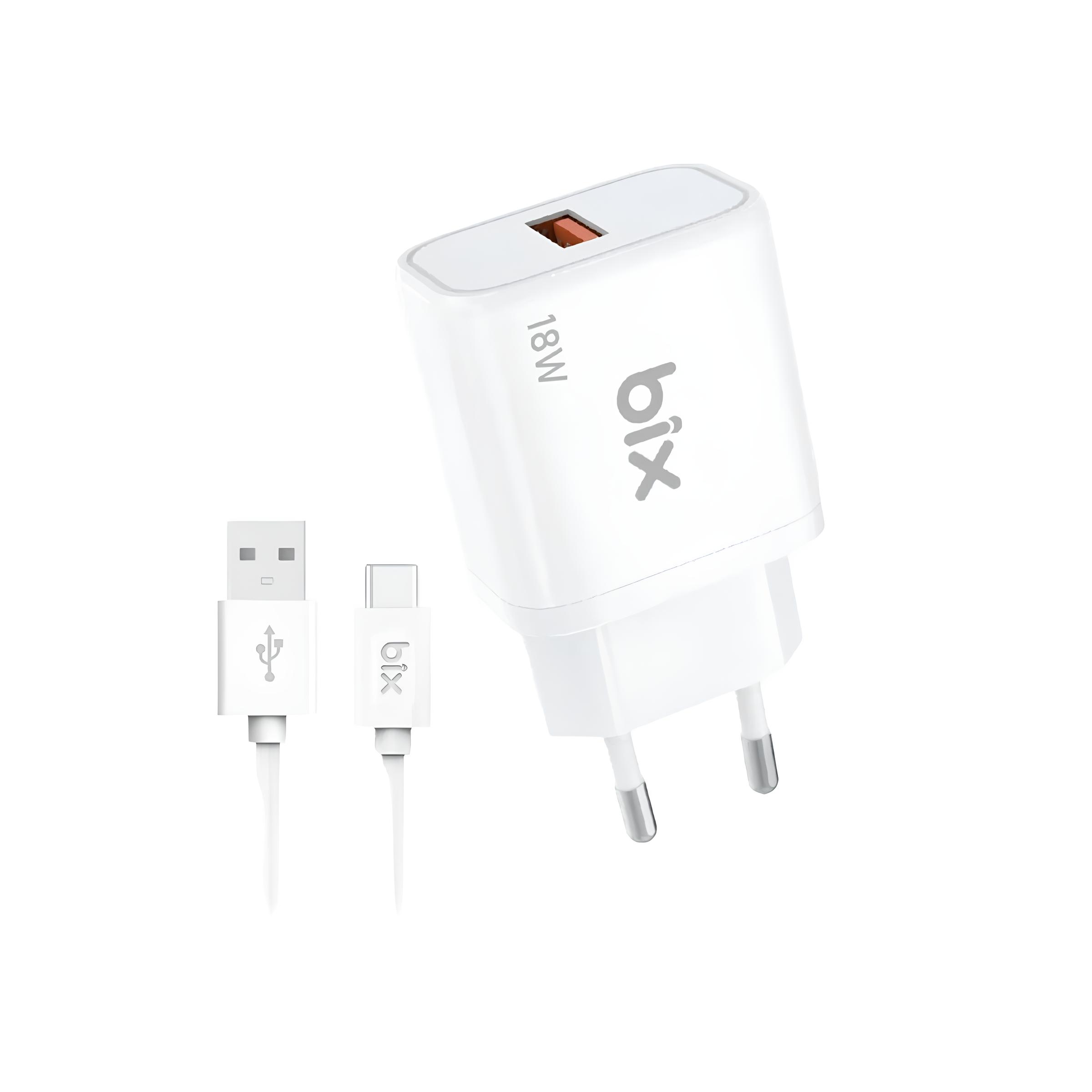bcxxqc18c-wtASSD BXQC18C 18W QC 3.0 Hızlı Şarj Cihazı ve Type-C USB Kablo Beyaz - Görsel 1