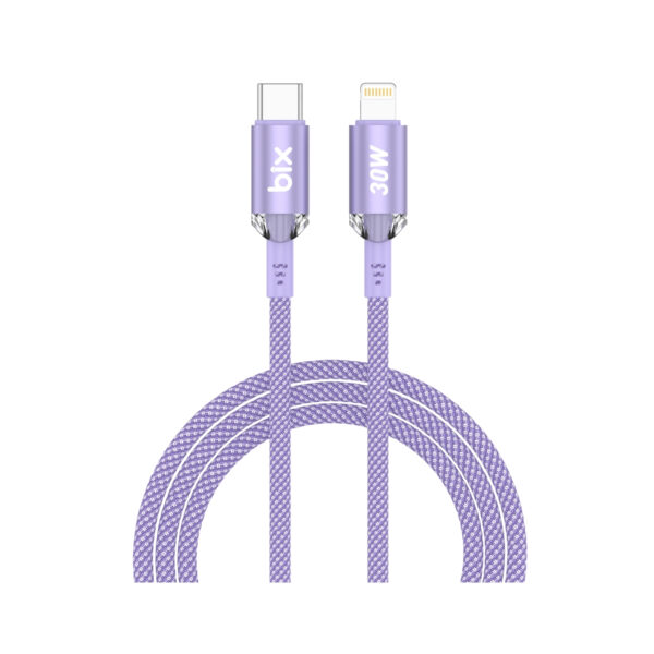 T2CL Type-C to Lightning iPhone 30W Örgülü Şarj ve Data Kablosu 1 Metre Mor