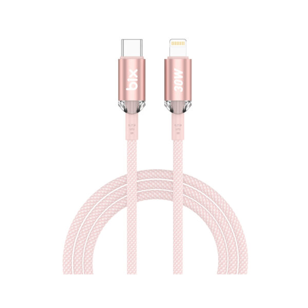 T2CL Type-C to Lightning iPhone 30W Örgülü Şarj ve Data Kablosu 1 Metre Pembe