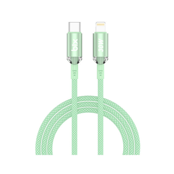 T2CL Type-C to Lightning iPhone 30W Örgülü Şarj ve Data Kablosu 1 Metre Yeşil