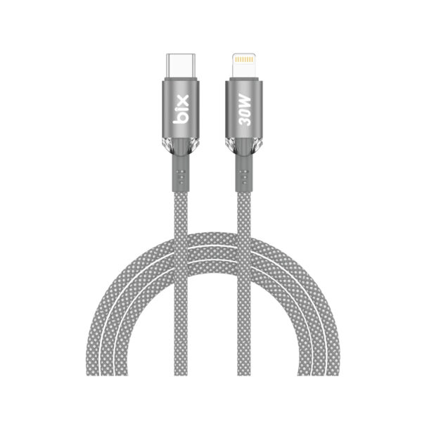 T2CL Type-C to Lightning iPhone 30W Örgülü Şarj ve Data Kablosu 1 Metre Gri