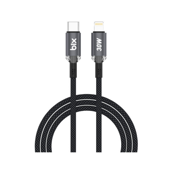 T2CL Type-C to Lightning iPhone 30W Örgülü Şarj ve Data Kablosu 1 Metre Siyah