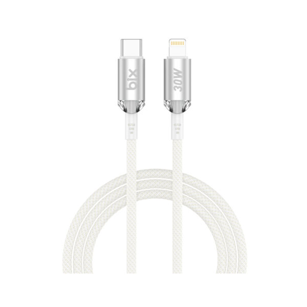 T2CL Type-C to Lightning iPhone 30W Örgülü Şarj ve Data Kablosu 1 Metre Beyaz
