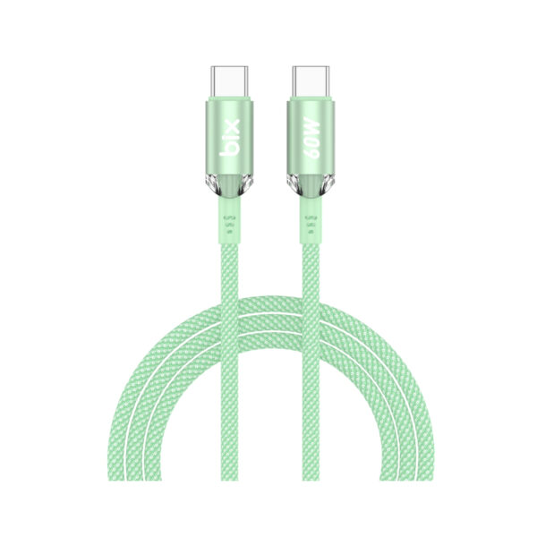 T3CC 60W Örgülü Type-C To Type-C Hızlı Şarj Ve Data Kablosu 1 Metre Yeşil