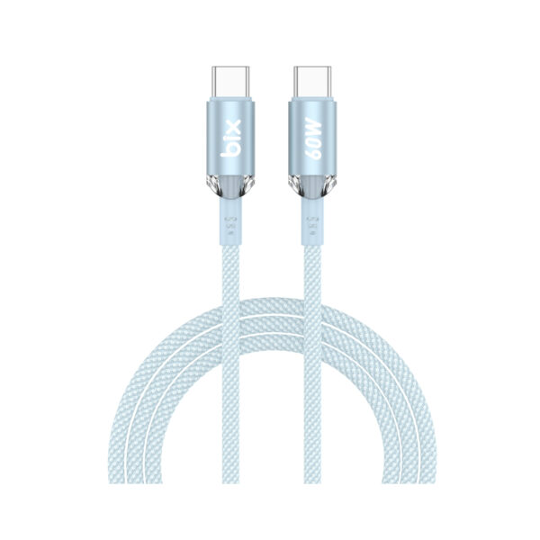 T3CC 60W Örgülü Type-C To Type-C Hızlı Şarj Ve Data Kablosu 1 Metre Mavi