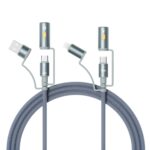 BX6IN1C 60W Type-C & Lightning & USB-A Çok Fonksiyonlu Şarj ve Data Kablosu - Kamp ve Acil Durumlar için LED Fenerli Çakmaklık Özellikli Premium Örgülü 1.2 Metre