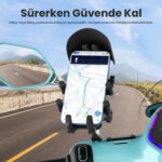 BMPH05 Güneş ve Yağmur Korumalı Ayna Bağlantılı 360° Derece Ayarlanabilir Motosiklet Bisiklet Telefon Tutucu - Görsel 4