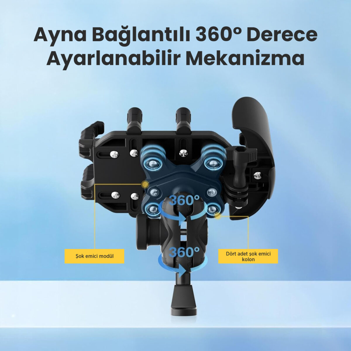BMPH05 Güneş ve Yağmur Korumalı Ayna Bağlantılı 360° Derece Ayarlanabilir Motosiklet Bisiklet Telefon Tutucu - Görsel 8