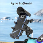 BMPH05 Güneş ve Yağmur Korumalı Ayna Bağlantılı 360° Derece Ayarlanabilir Motosiklet Bisiklet Telefon Tutucu - Görsel 2