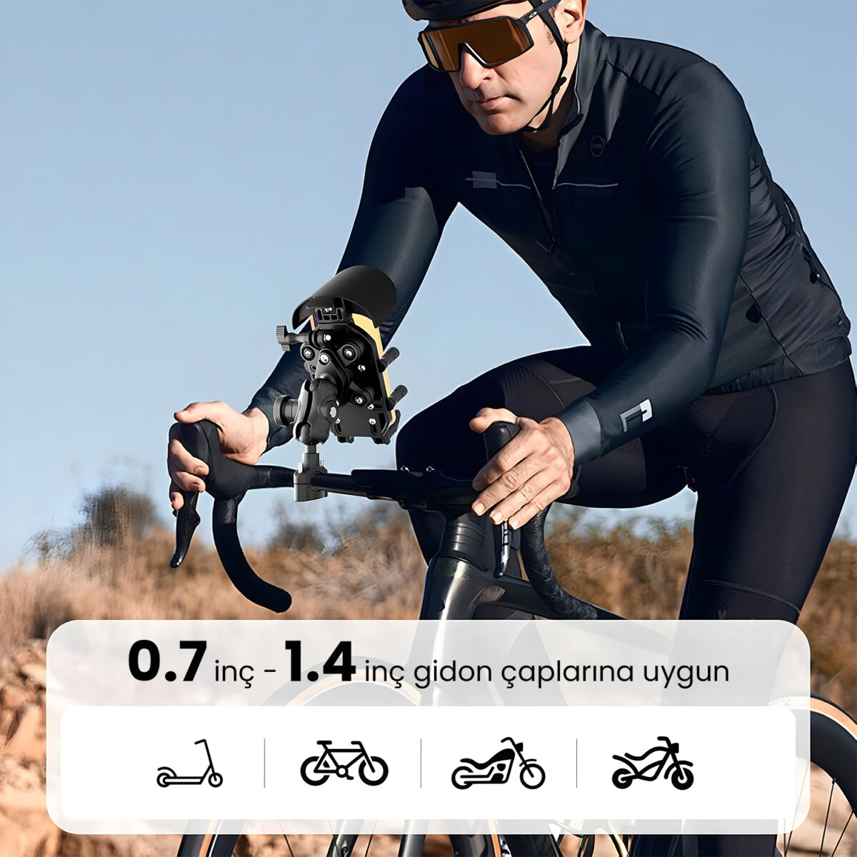 BPH05 Güneş ve Yağmur Korumalı Gidon Bağlantılı 360° Derece Ayarlanabilir Güneşlikli Motosiklet Bisiklet Telefon Tutucu - Görsel 9