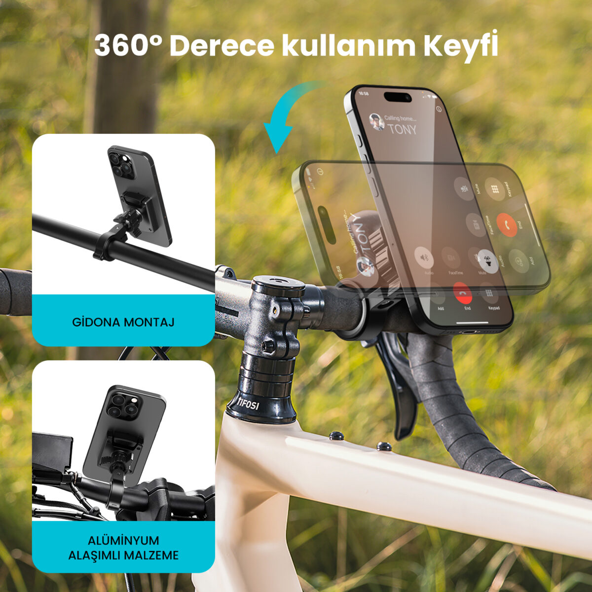 BPH06 Gidon Bağlantılı 360° Derece Ayarlanabilir Hızlı Kilit Özellikli Motosiklet Bisiklet Telefon Tutucu - Görsel 3