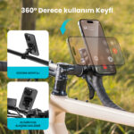 BPH06 Gidon Bağlantılı 360° Derece Ayarlanabilir Hızlı Kilit Özellikli Motosiklet Bisiklet Telefon Tutucu - Görsel 3