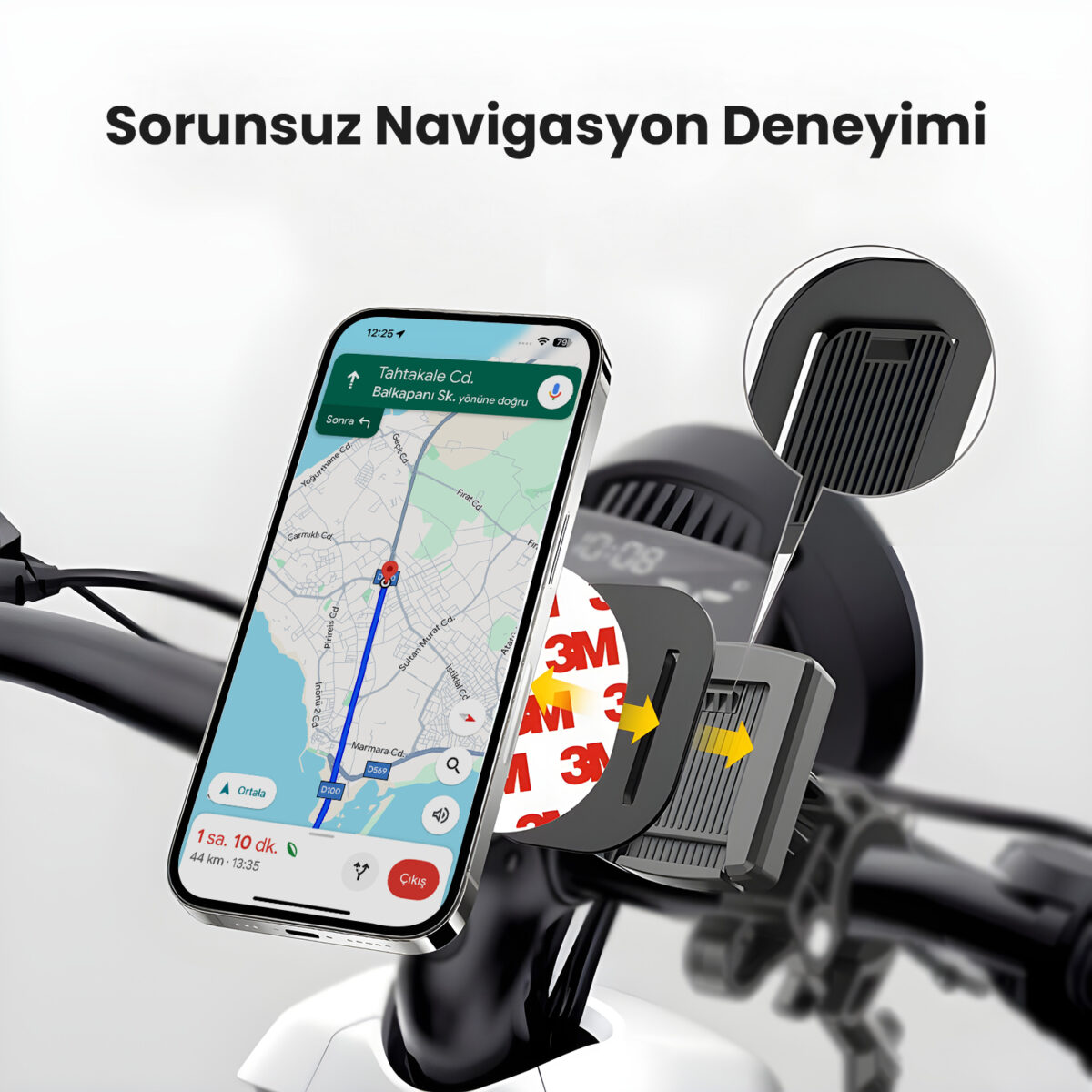 BPH06 Gidon Bağlantılı 360° Derece Ayarlanabilir Hızlı Kilit Özellikli Motosiklet Bisiklet Telefon Tutucu - Görsel 7