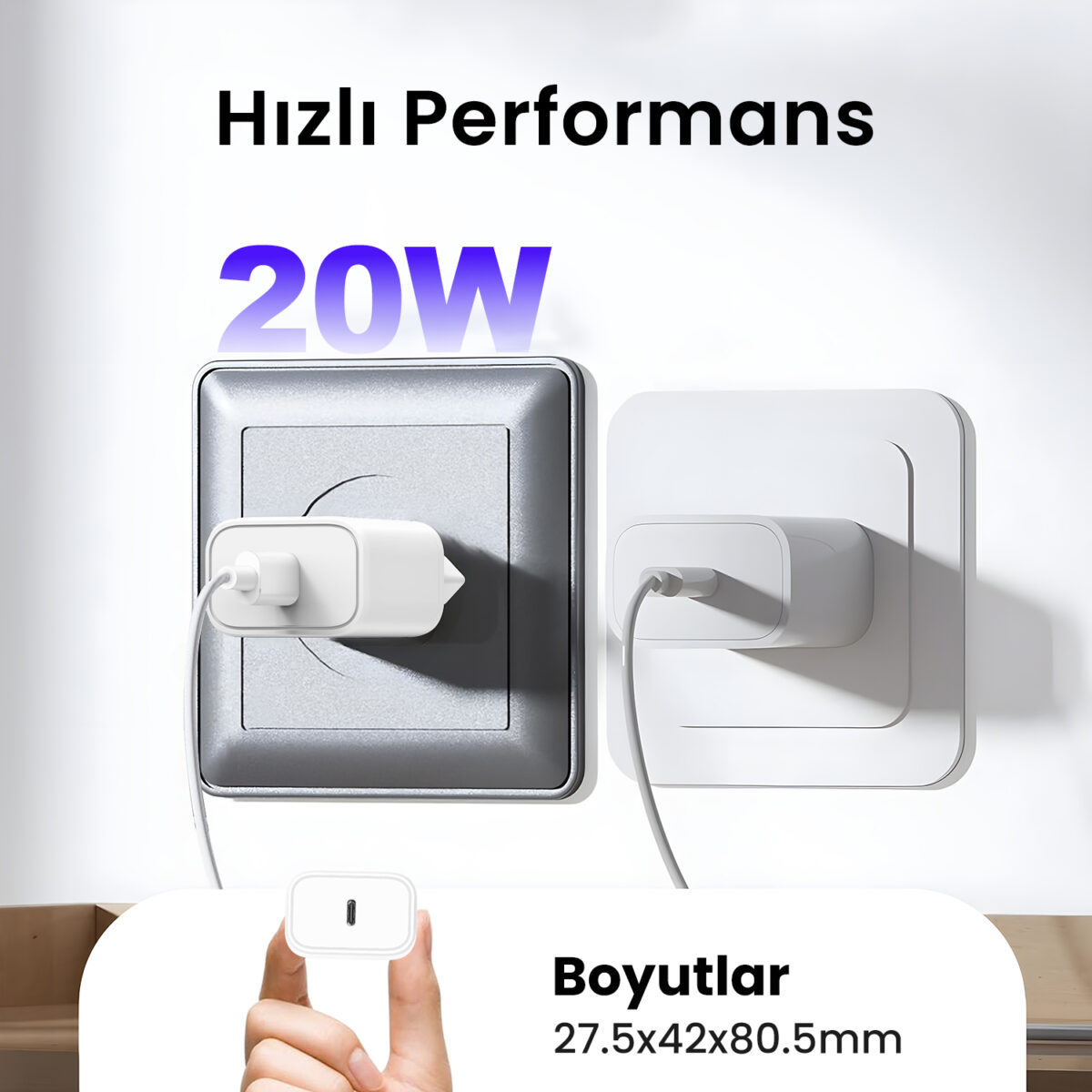 BXPD22 20W USB-C PD 3.0 Akım Korumalı Hızlı Şarj Adaptörü Beyaz - Görsel 3
