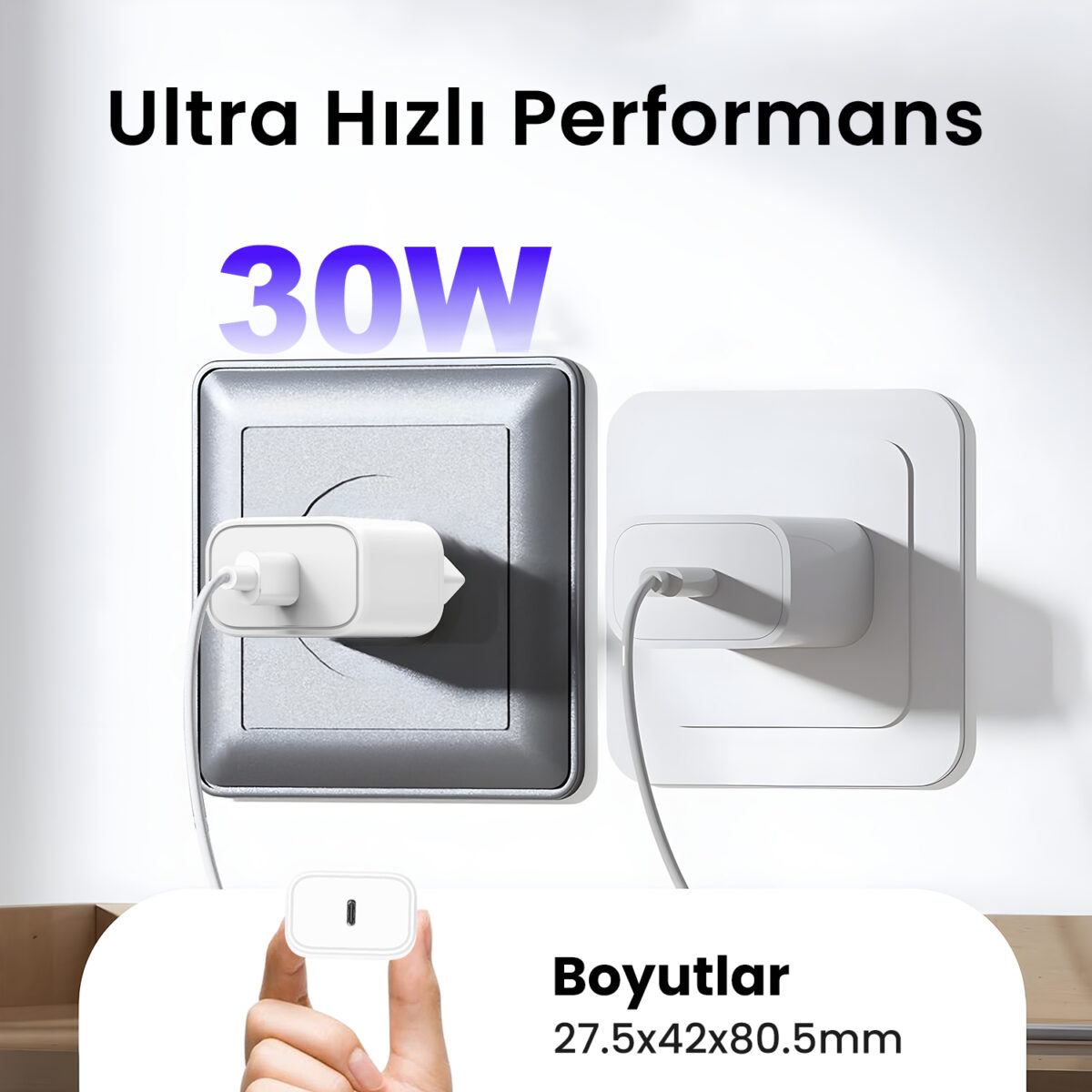 BXPD31 30W USB-C PD 3.0 Akım Korumalı Hızlı Şarj Adaptörü Beyaz - Görsel 3