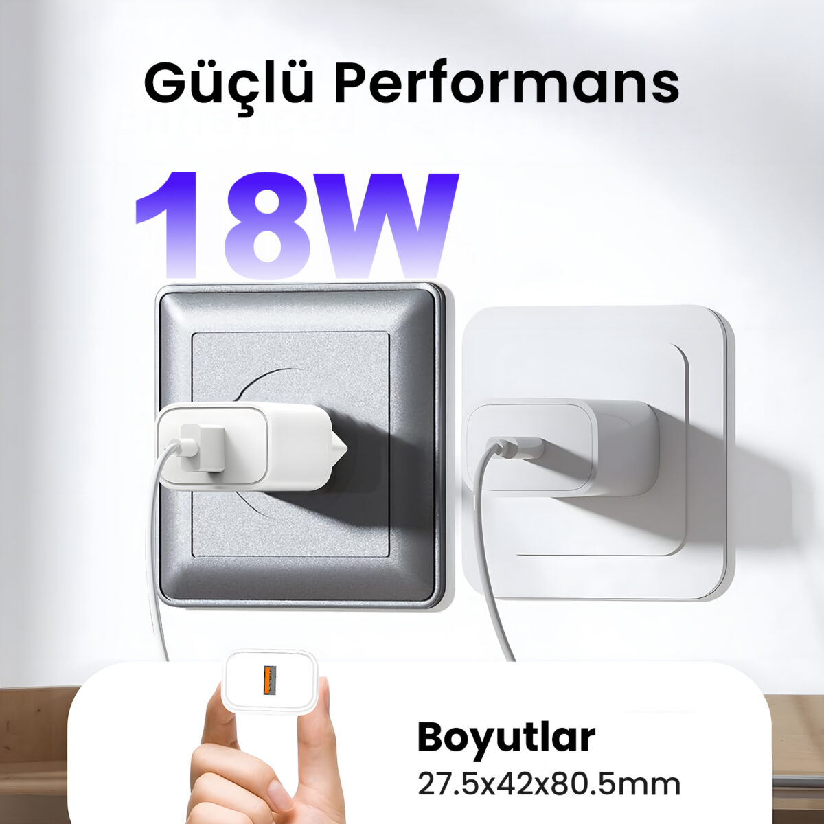 BXQC18 USB-A 18W QC 3.0 Akıllı Çipli ve Kısa Devre Korumalı Hızlı Şarj Adaptörü Beyaz - Görsel 4