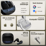 TWX Soundcraft ANC ENC Gürültü Engelleme Özellikli Dijital LED Ekranlı Bluetooth 5.4 TWS Kablosuz Kulak içi Kulaklık Siyah - Görsel 6