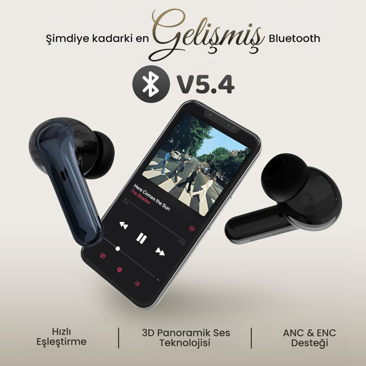 TWX Soundcraft ANC ENC Gürültü Engelleme Özellikli Dijital LED Ekranlı Bluetooth 5.4 TWS Kablosuz Kulak içi Kulaklık Siyah - Görsel 4