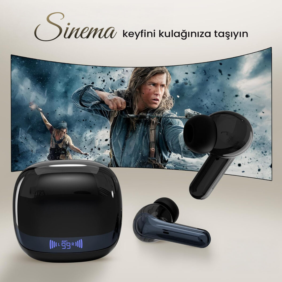 TWX Soundcraft ANC ENC Gürültü Engelleme Özellikli Dijital LED Ekranlı Bluetooth 5.4 TWS Kablosuz Kulak içi Kulaklık Siyah - Görsel 5