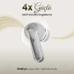 TWX Soundcraft ANC ENC Gürültü Engelleme Özellikli Dijital LED Ekranlı Bluetooth 5.4 TWS Kablosuz Kulak içi Kulaklık Beyaz - Görsel 7