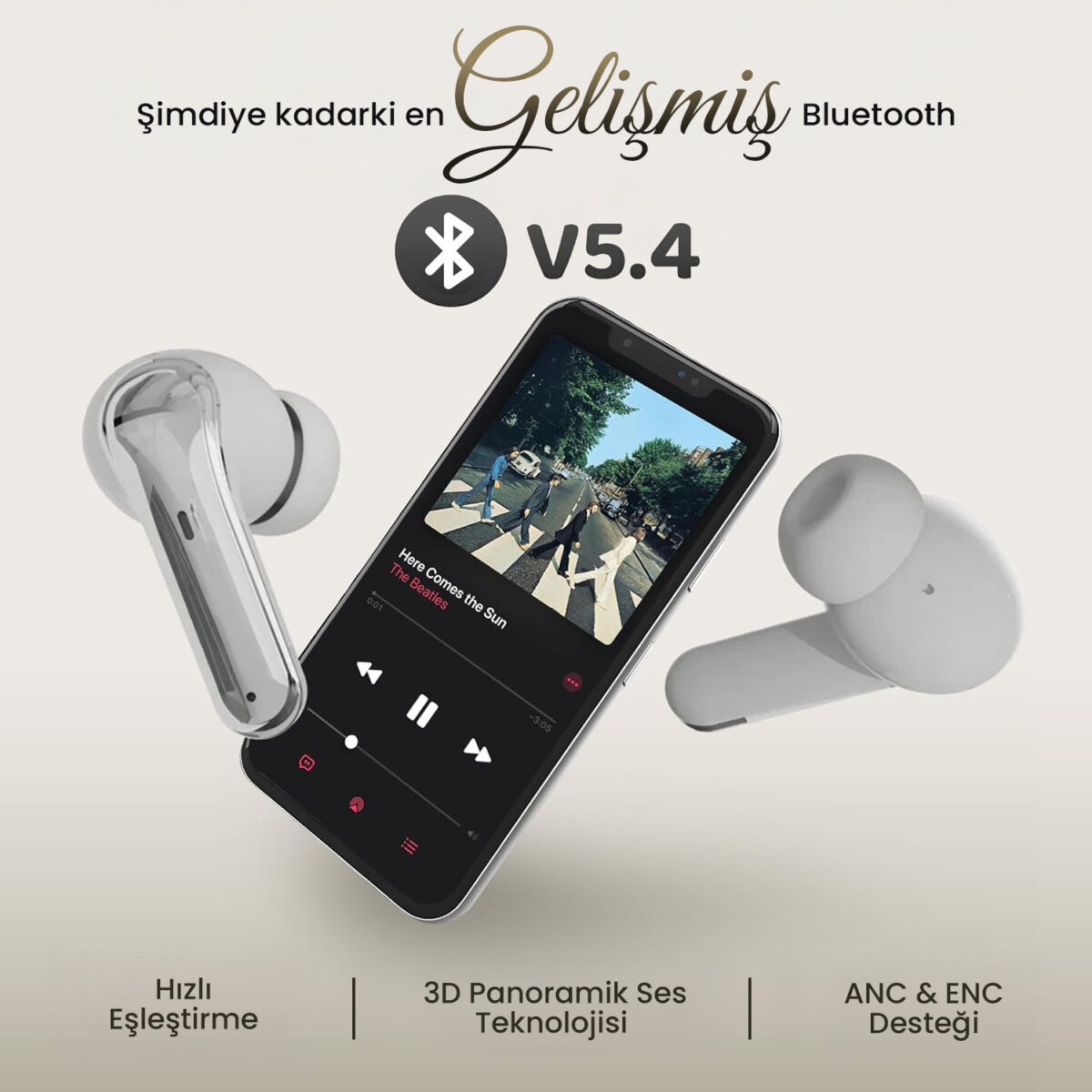 TWX Soundcraft ANC ENC Gürültü Engelleme Özellikli Dijital LED Ekranlı Bluetooth 5.4 TWS Kablosuz Kulak içi Kulaklık Beyaz - Görsel 8