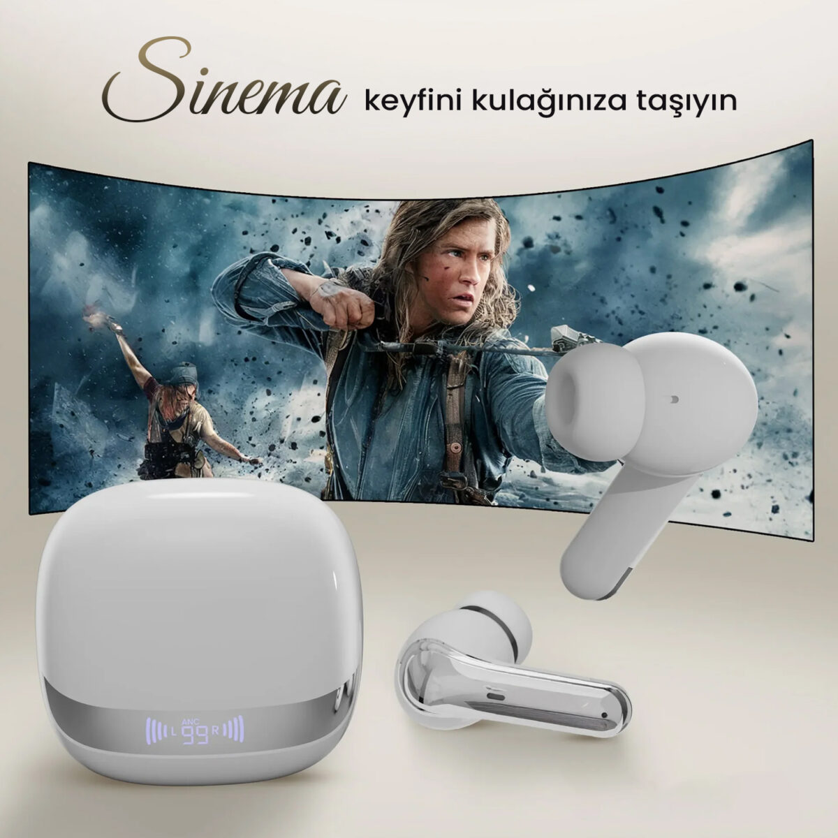 TWX Soundcraft ANC ENC Gürültü Engelleme Özellikli Dijital LED Ekranlı Bluetooth 5.4 TWS Kablosuz Kulak içi Kulaklık Beyaz - Görsel 3