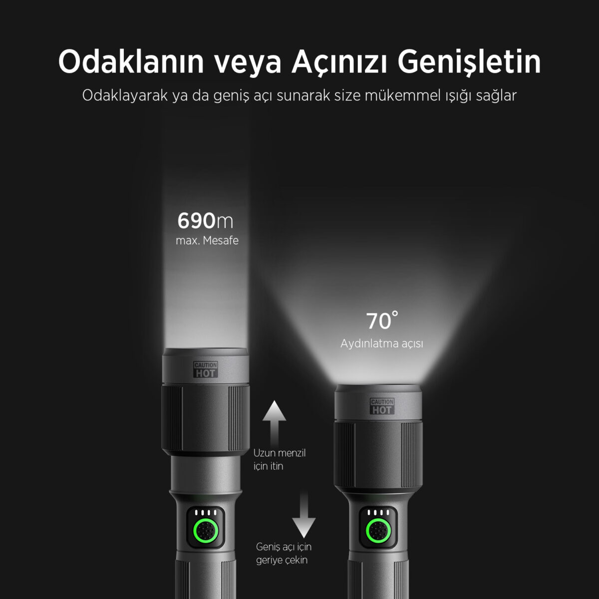 Flashlight BX5141FL 30W LED, Max. 1450 Lümen Parlaklık ve 690 Metreye Kadar Menzilli 2200mAh Şarj Edilebilir LED Bildirimli Kompakt El Feneri - Görsel 5