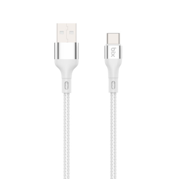 BX101AC 15W USB-A to Type-C Örgülü Şarj ve Data Kablosu Gümüş 1 Metre