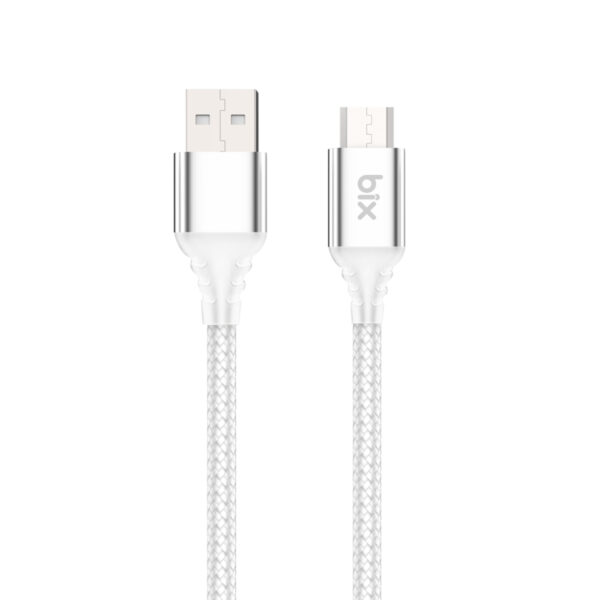 BX101MC 10W USB-A to Micro USB Örgülü Şarj ve Data Kablosu Gümüş 1 Metre