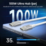 BX200CC 100W 5Gbps E-Mark Çipli Type-C to Type-C Yüksek Hızlı Şarj ve Data Kablosu 2 Metre Beyaz - Görsel 2