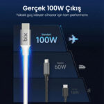 BX200CC 100W 5Gbps E-Mark Çipli Type-C to Type-C Yüksek Hızlı Şarj ve Data Kablosu 2 Metre Beyaz - Görsel 4
