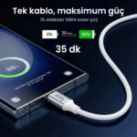 BX200CC 100W 5Gbps E-Mark Çipli Type-C to Type-C Yüksek Hızlı Şarj ve Data Kablosu 2 Metre Beyaz - Görsel 5