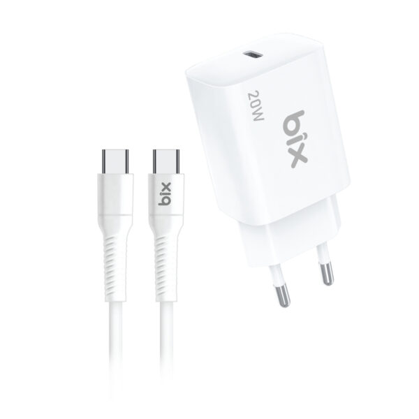 BXC20W 20W USB-C PD 3.0 Akım Korumalı Hızlı Şarj Adaptörü ve 5A USB-C Şarj Kablosu 1 Metre Beyaz