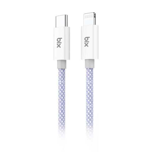T3CL Type-C to Lightning iPhone 27W Örgülü Şarj ve Data Kablosu 1 Metre Mor