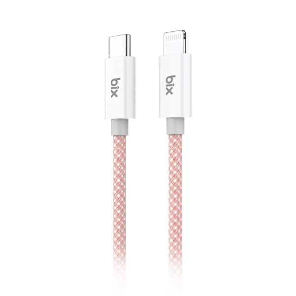 T3CL Type-C to Lightning iPhone 27W Örgülü Şarj ve Data Kablosu 1 Metre Pembe