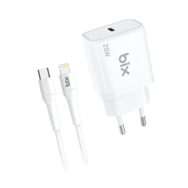 BXCL22 20W Type-C PD 3.0 Akım Korumalı Hızlı Şarj Adaptörü ve 1 Metre 5A Type-C to Lightning Kablo Beyaz