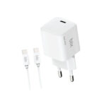 BX1P46G-CW GaN 45W Type-C PPS/AVS Destekli Hızlı Şarj Cihazı ve 1.2 Metre 3A Type-C Kablo Beyaz