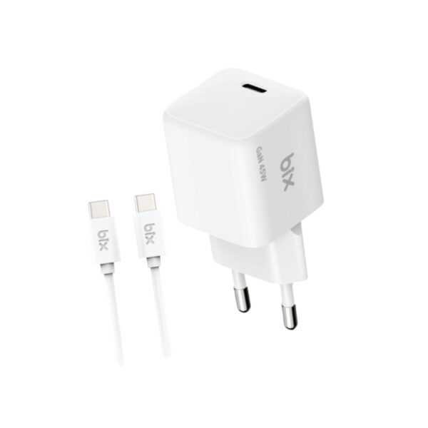 BX1P46G-CW GaN 45W Type-C PPS/AVS Destekli Hızlı Şarj Cihazı ve 1.2 Metre 3A Type-C Kablo Beyaz