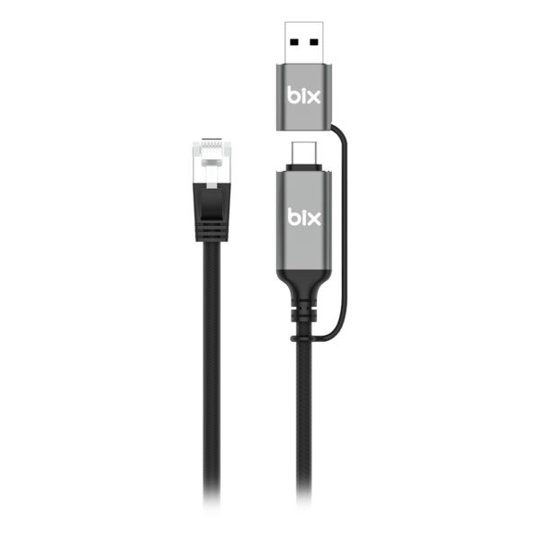 C6AC15 2in1 USB-A & Type-C to RJ45 1000Mbps Gigabit Ethernet Dönüştürücü CAT6 Kablo 1.5 Metre Thunderbolt 3/4/5, Mac/Windows/iPad/Android Uyumlu